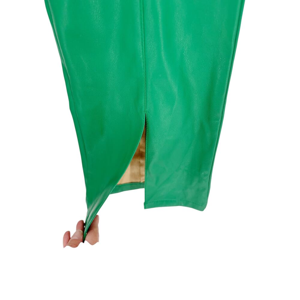 FIND ME NOW Faux Leather Pants Size S Green Vegan Leather Boot Slit - Picture 4 of 8
